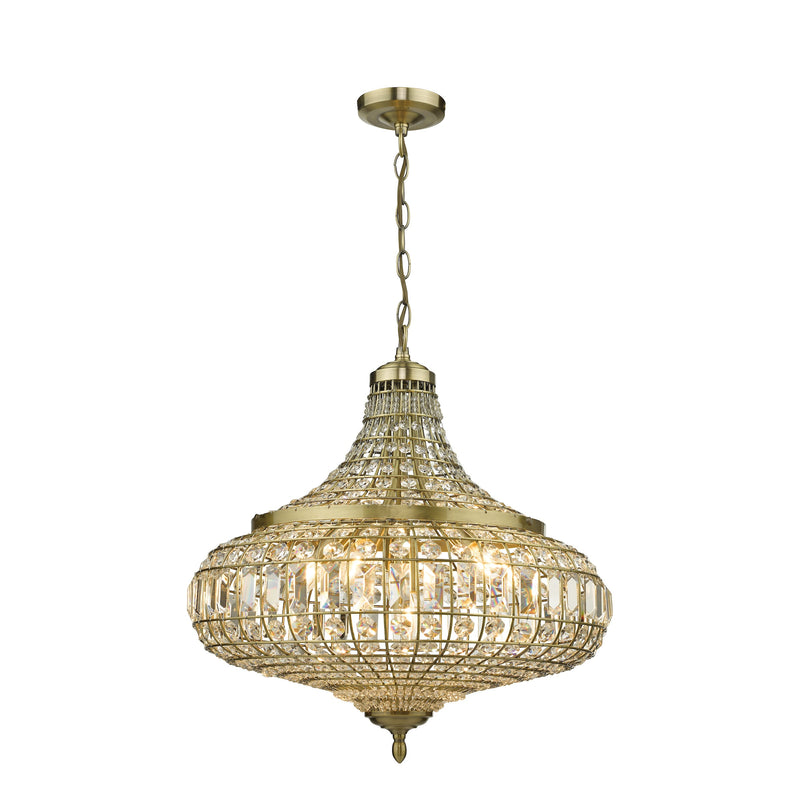 Dar Lighting Asmara 6 Light Pendant Antique Brass Crystal • ASM0675