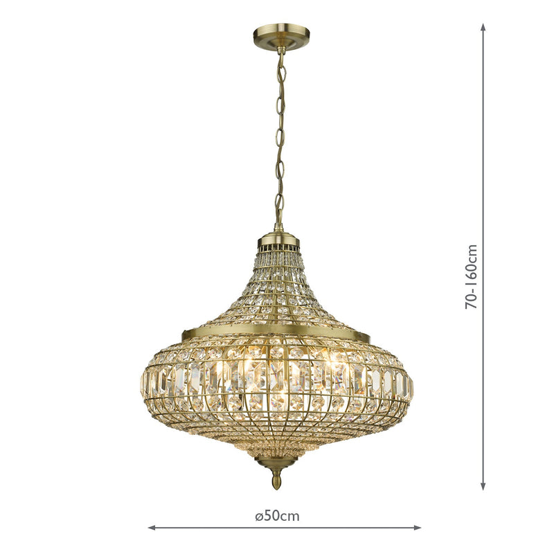Dar Lighting Asmara 6 Light Pendant Antique Brass Crystal • ASM0675