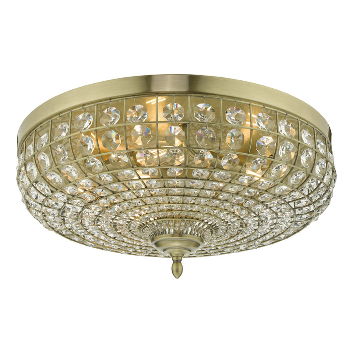 Dar Lighting Asmara 5 Light Flush Antique Brass Crystal • ASM5475