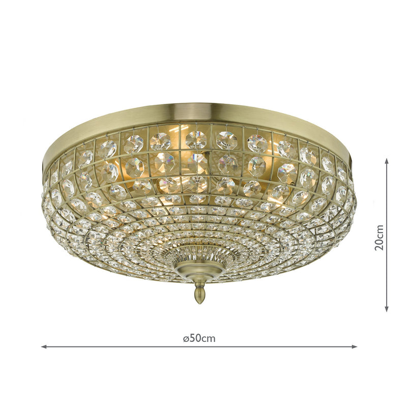 Dar Lighting Asmara 5 Light Flush Antique Brass Crystal • ASM5475