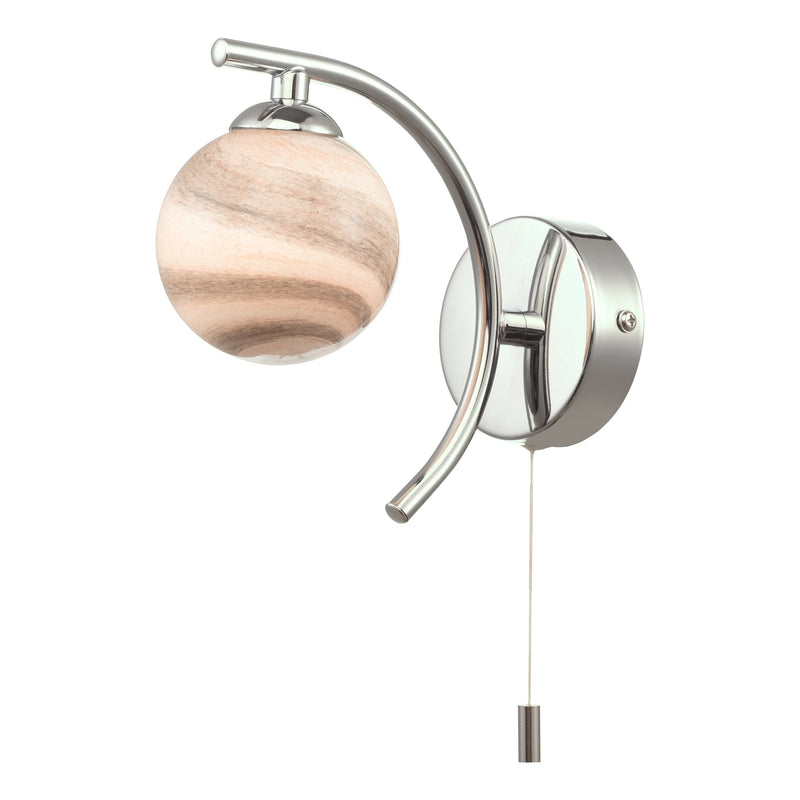 Dar Lighting Atiya Wall Light Polished Chrome With Planet Style Glass • ATI0750-07