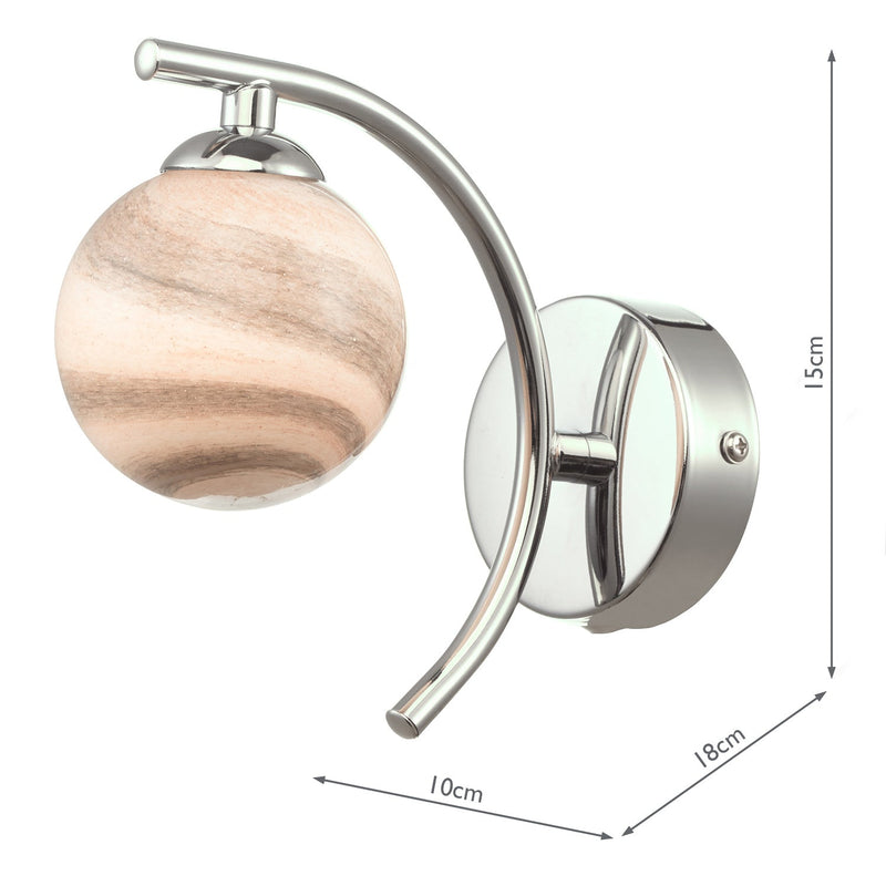 Dar Lighting Atiya Wall Light Polished Chrome With Planet Style Glass • ATI0750-07