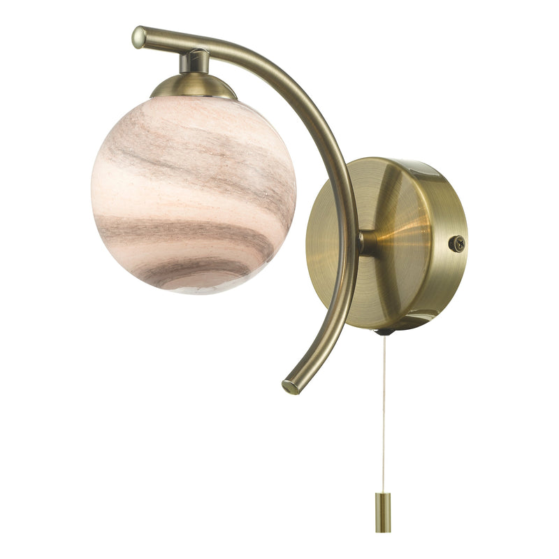 Dar Lighting Atiya Wall Light Antique Brass With Planet Style Glass • ATI0775-07