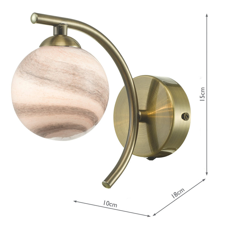 Dar Lighting Atiya Wall Light Antique Brass With Planet Style Glass • ATI0775-07
