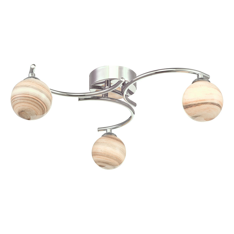Dar Lighting Atiya 3 Light Semi Flush Polished Chrome With Planet Style Glass • ATI5350-07