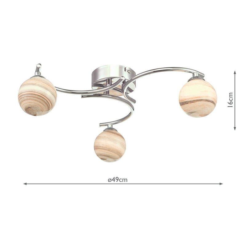 Dar Lighting Atiya 3 Light Semi Flush Polished Chrome With Planet Style Glass • ATI5350-07