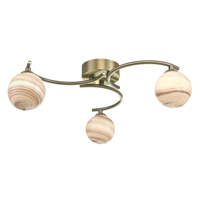 Dar Lighting Atiya 3 Light Semi Flush Antique Brass With Planet Style Glass • ATI5375-07