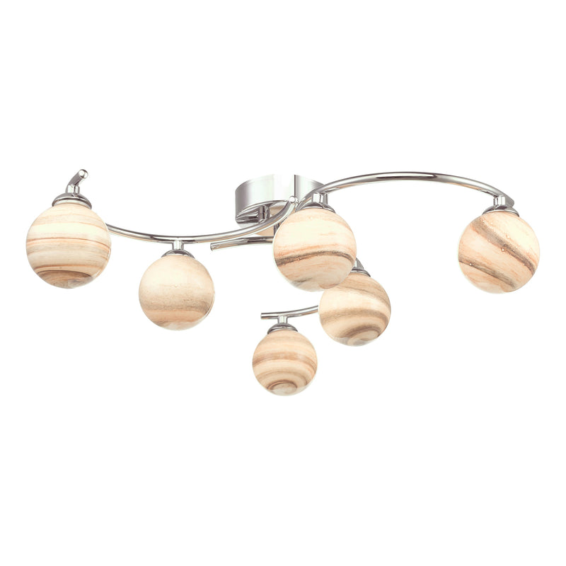 Dar Lighting Atiya 6 Light Semi Flush Polished Chrome With Planet Style Glass • ATI6450-07