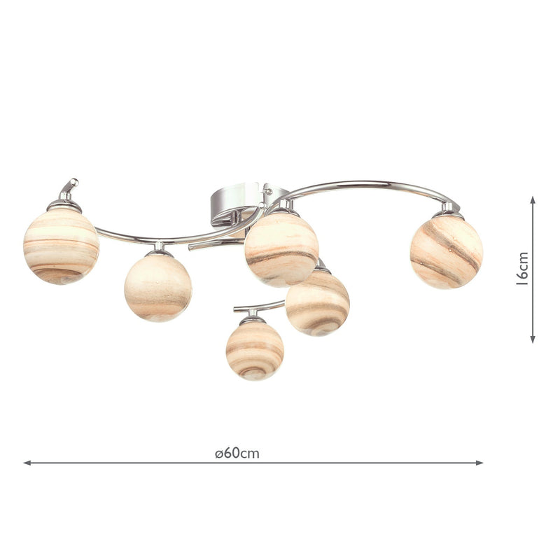 Dar Lighting Atiya 6 Light Semi Flush Polished Chrome With Planet Style Glass • ATI6450-07