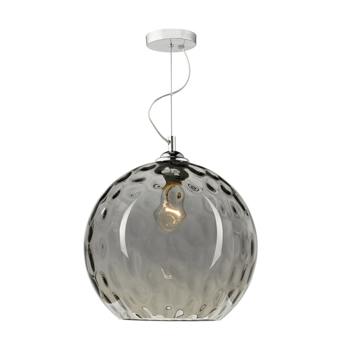 Dar Lighting Aulax 1 Light Pendant Silver Smoked Glass With Dimple Effect • AUL0110