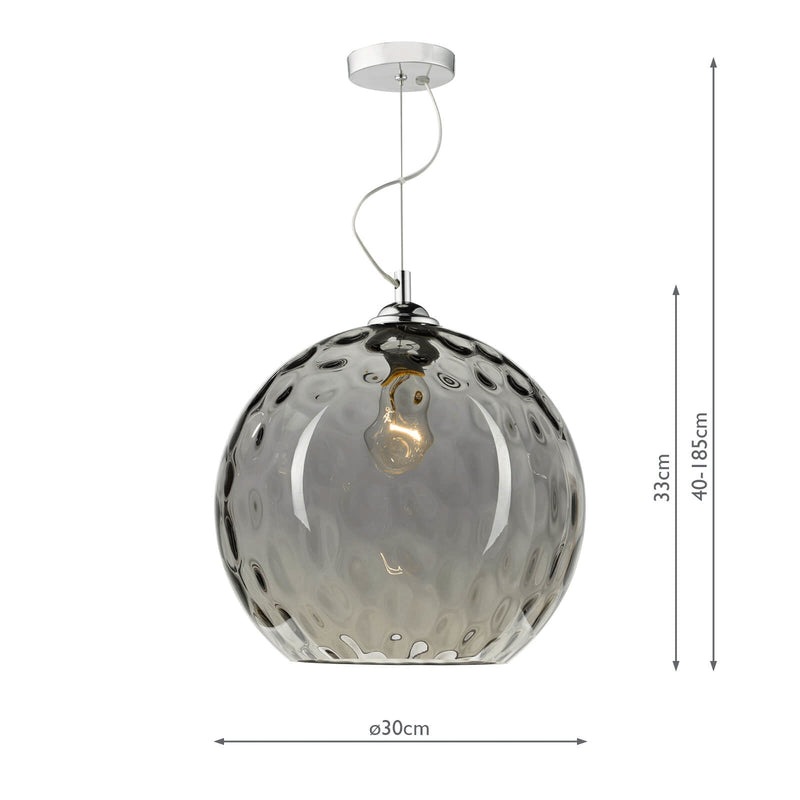 Dar Lighting Aulax 1 Light Pendant Silver Smoked Glass With Dimple Effect • AUL0110