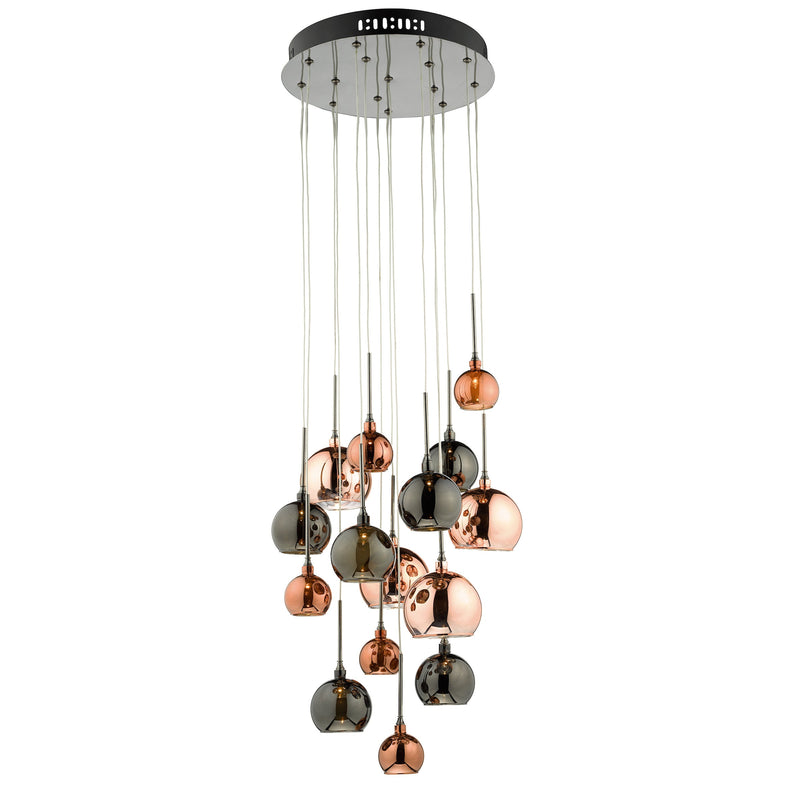 Dar Lighting Aurelia 15lt Cluster Pendant Black Chrome & Copper/Bronze Glass • AUR1564