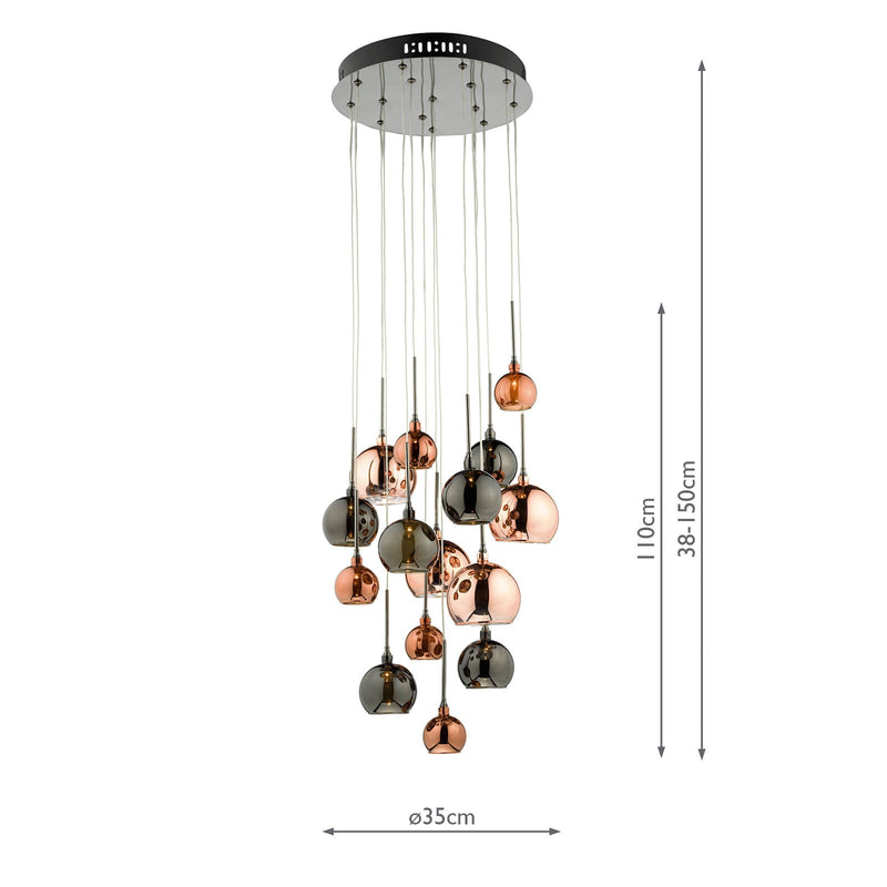Dar Lighting Aurelia 15lt Cluster Pendant Black Chrome & Copper/Bronze Glass • AUR1564