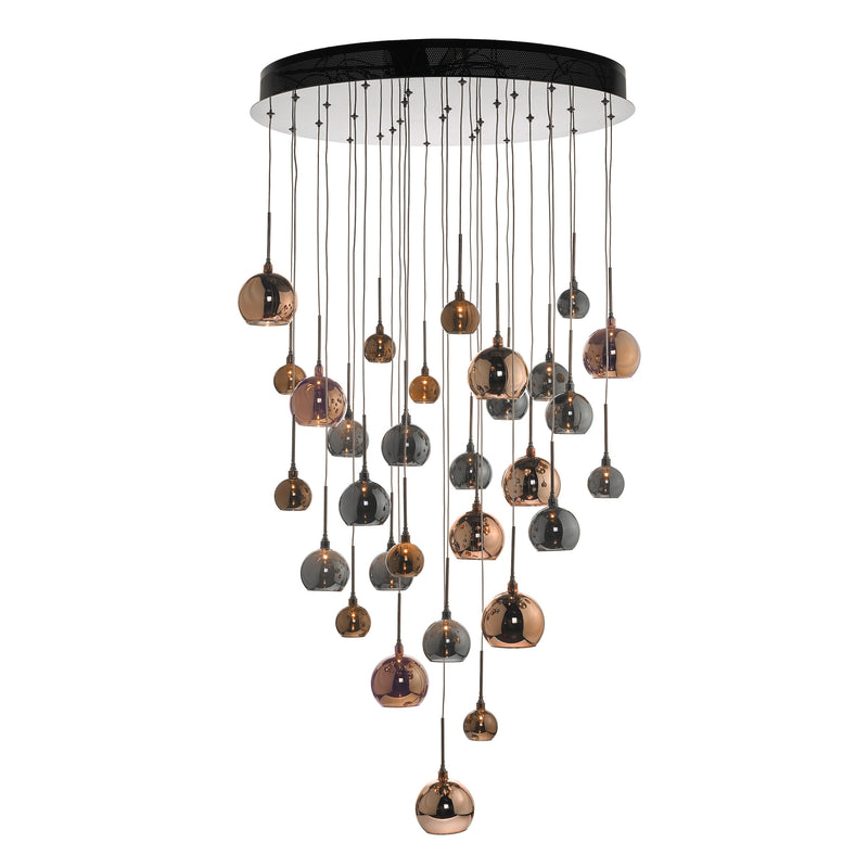 Dar Lighting Aurelia 30lt Cluster Pendant Black Chrome & Copper/Bronze Glass 3M Drop • AUR3364