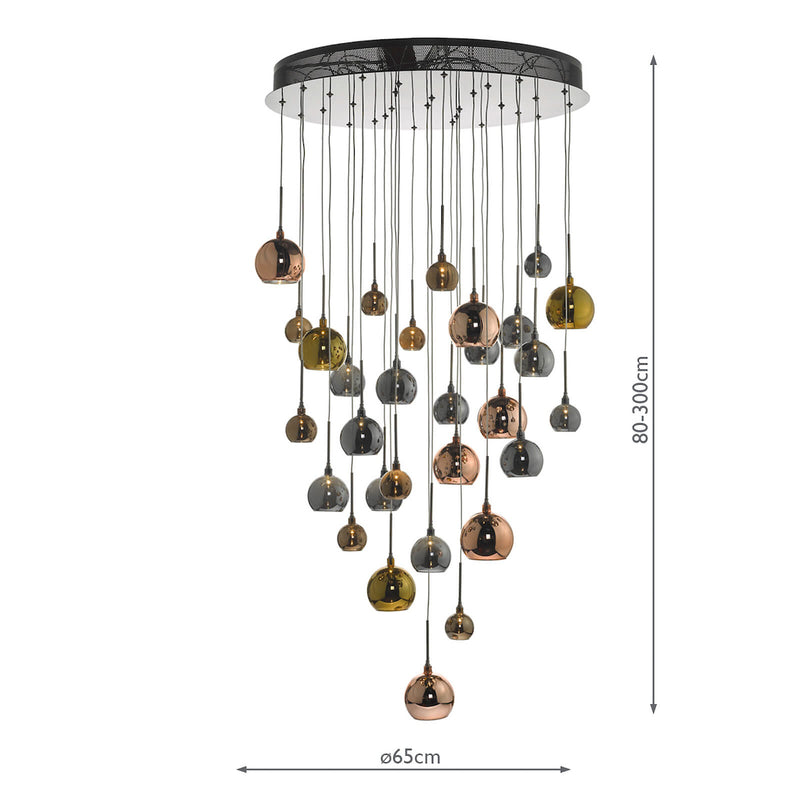 Dar Lighting Aurelia 30lt Cluster Pendant Black Chrome & Copper/Bronze Glass 3M Drop • AUR3364