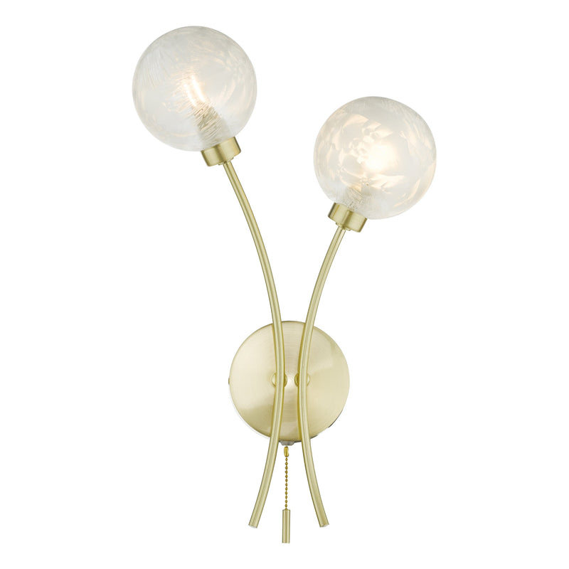 Dar Lighting Avari 2 Light Wall Light Satin Brass Glass • AVA0941