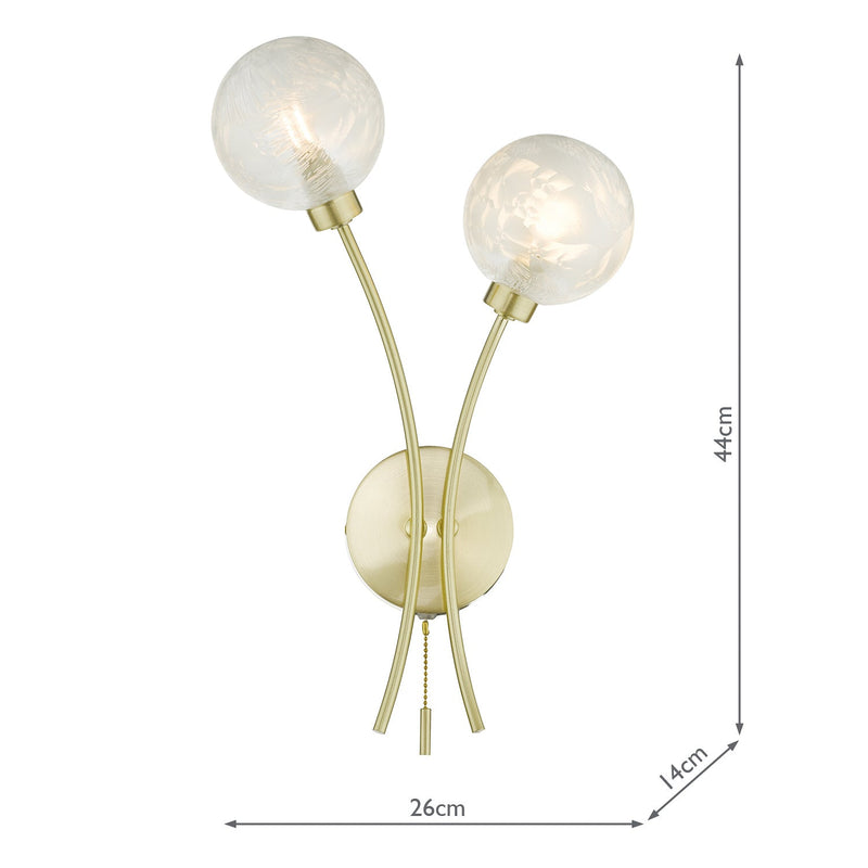 Dar Lighting Avari 2 Light Wall Light Satin Brass Glass • AVA0941