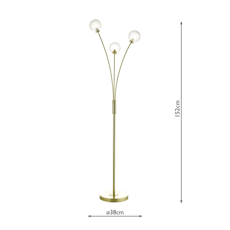 Dar Lighting Avari 3 Light Floor Lamp Satin Brass Glass • AVA4941