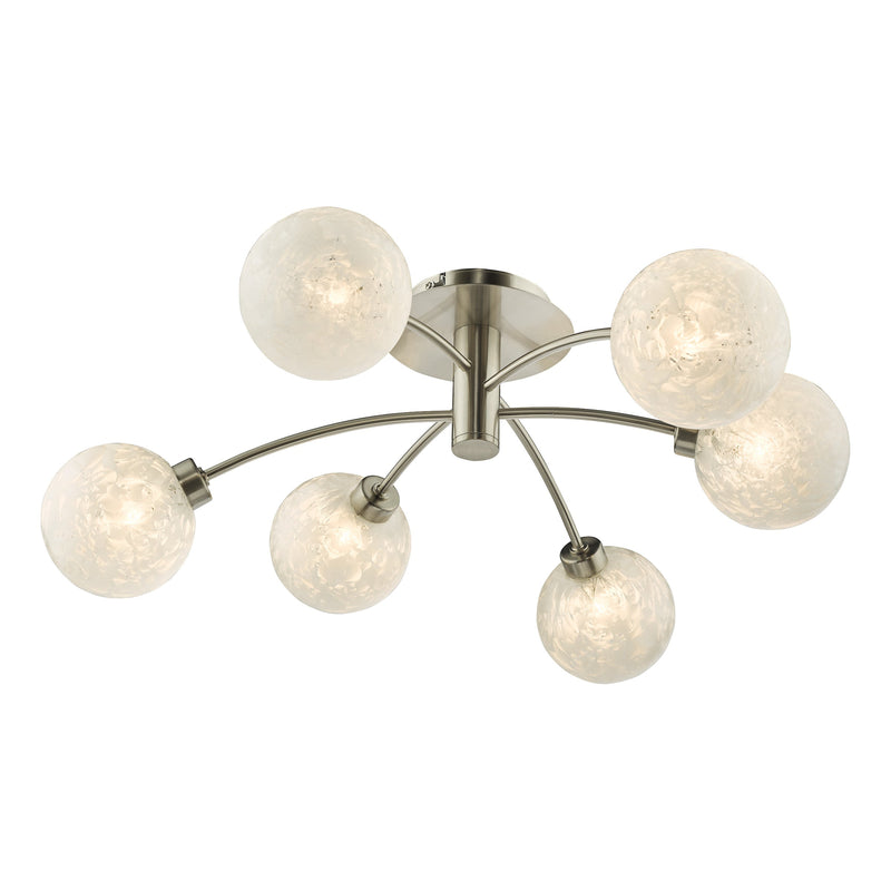 Dar Lighting Avari 6 Light Semi Flush Satin Nickel Frosted Glass • AVA6446