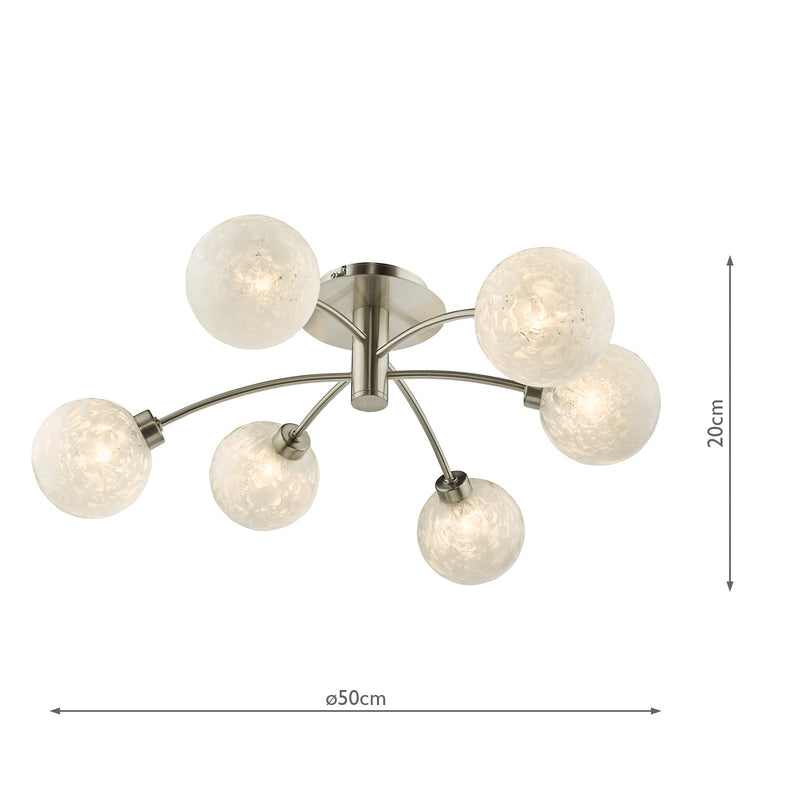 Dar Lighting Avari 6 Light Semi Flush Satin Nickel Frosted Glass • AVA6446