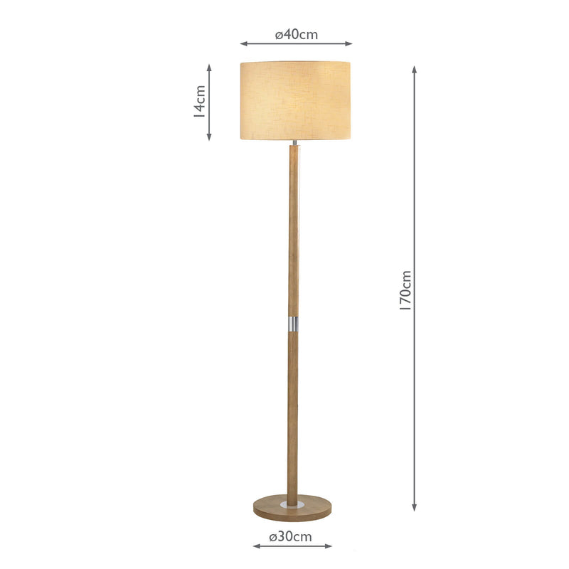 Dar Lighting Avenue Floor Lamp Light Wood Polished Chrome With Shade • AVE4943
