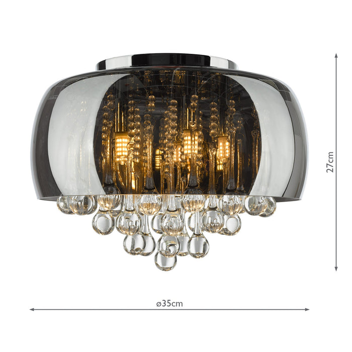 Dar Lighting Aviel 5 Light Flush Smoked Shade With Clear Glass Droppers • AVI5410