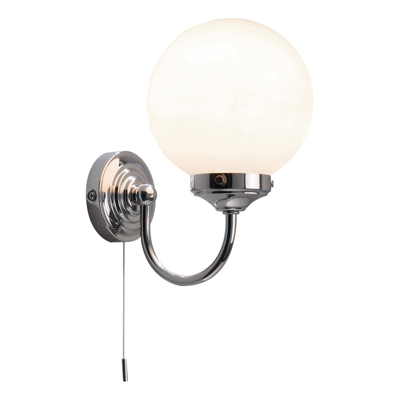 Dar Lighting Barclay Bathroom Wall Light Polished Chrome Opal Glass IP44 • BAR0750