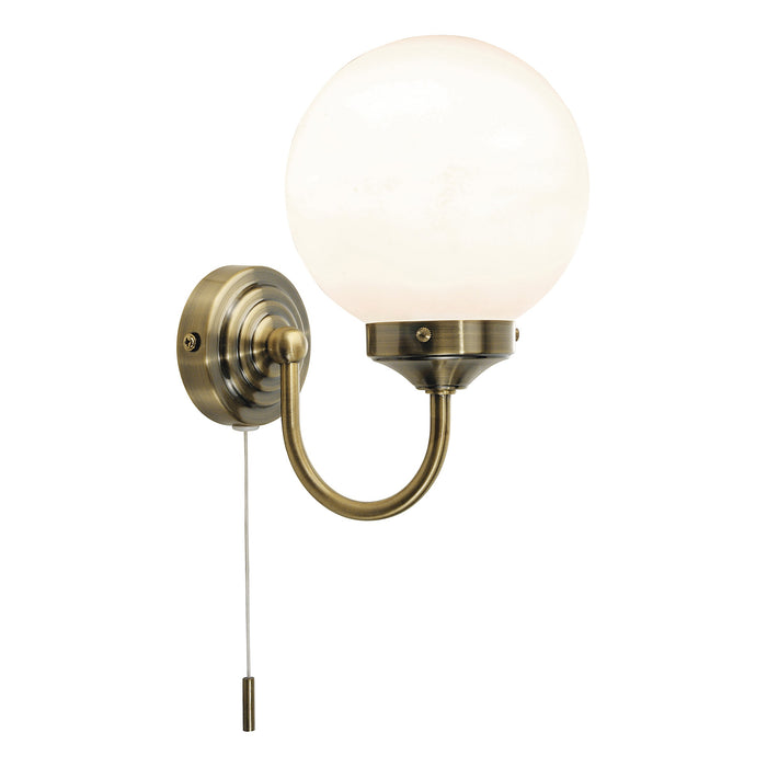 Dar Lighting Barclay Bathroom Wall Light Antique Brass Opal Glass IP44 • BAR0775