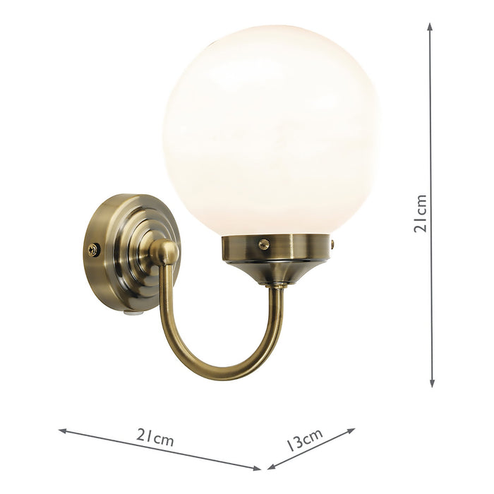 Dar Lighting Barclay Bathroom Wall Light Antique Brass Opal Glass IP44 • BAR0775