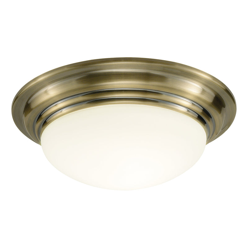 Dar Lighting Barclay Large Bathroom Flush Antique Brass Opal Glass IP44 • BAR5075