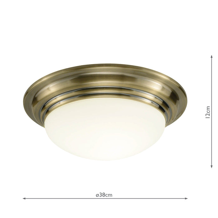 Dar Lighting Barclay Large Bathroom Flush Antique Brass Opal Glass IP44 • BAR5075