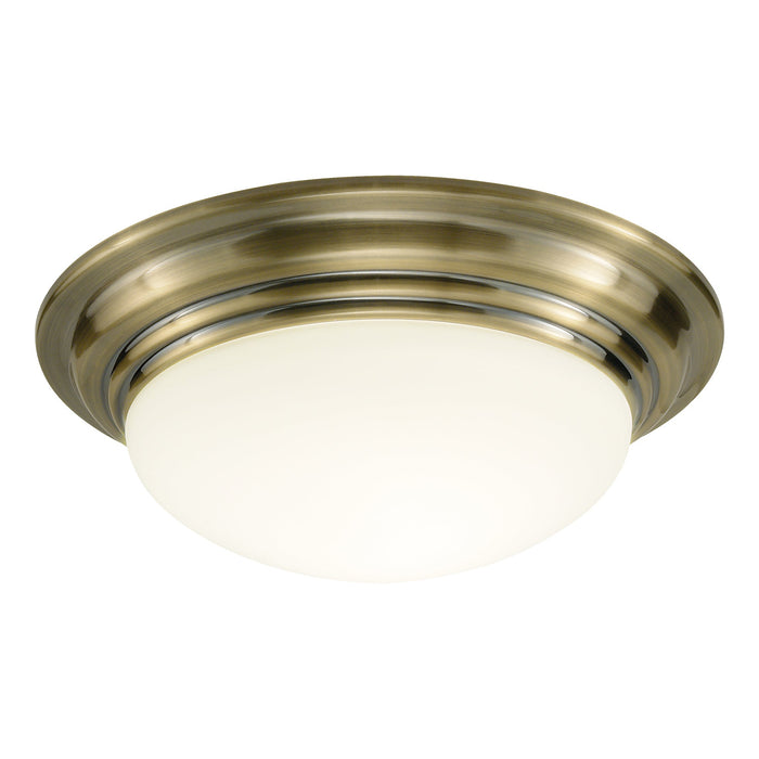 Dar Lighting Barclay Small Bathroom Flush Antique Brass Opal Glass IP44 • BAR5275