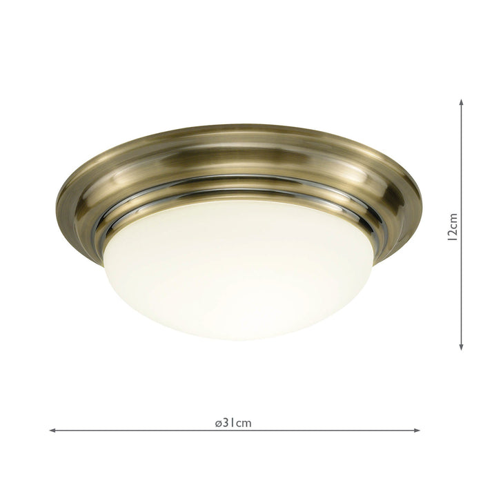 Dar Lighting Barclay Small Bathroom Flush Antique Brass Opal Glass IP44 • BAR5275