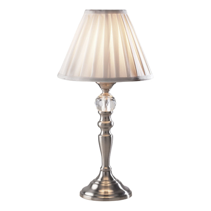 Dar Lighting Beau Touch Table Lamp Satin Chrome With Shade • BEA4046