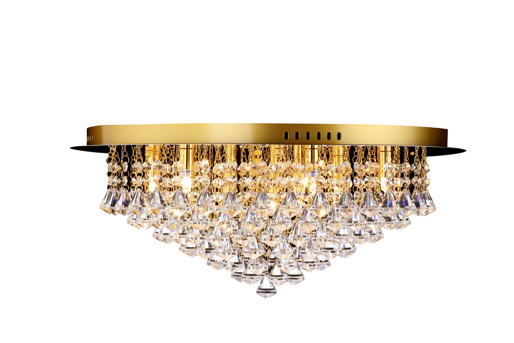 Regal Lighting Pushtigo 9 Light Crystal Flush, Gold • SLB1011