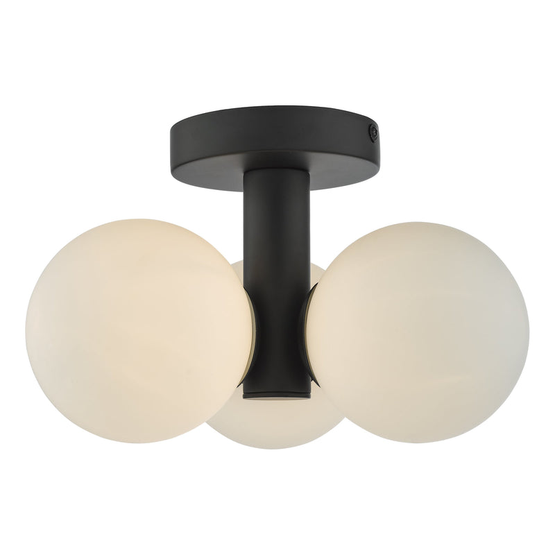 Dar Lighting Blake Bathroom 3 Light Semi Flush Matt Black Opal Glass • BLA5322