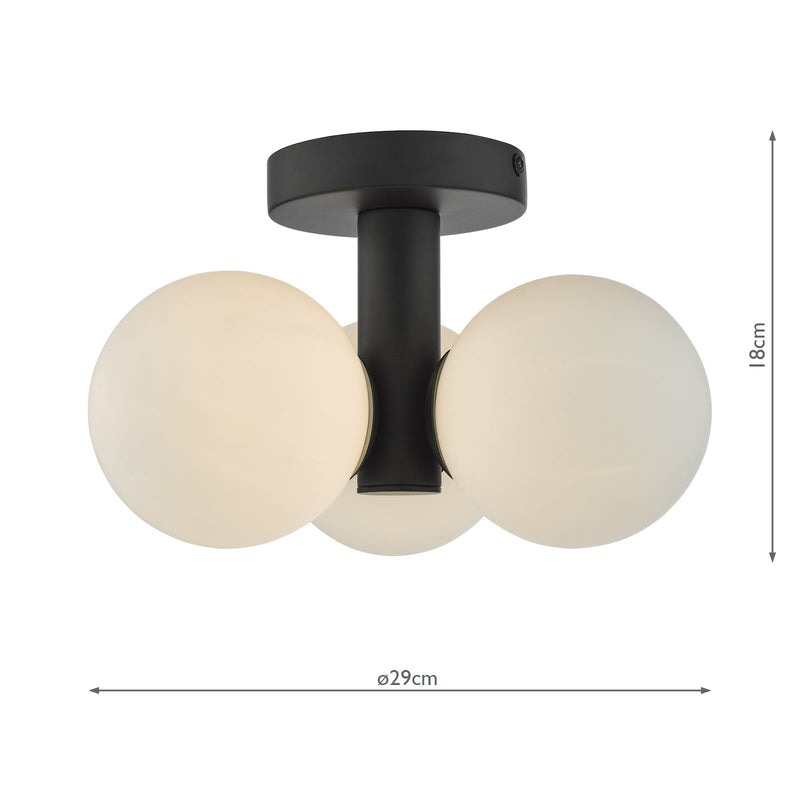 Dar Lighting Blake Bathroom 3 Light Semi Flush Matt Black Opal Glass • BLA5322