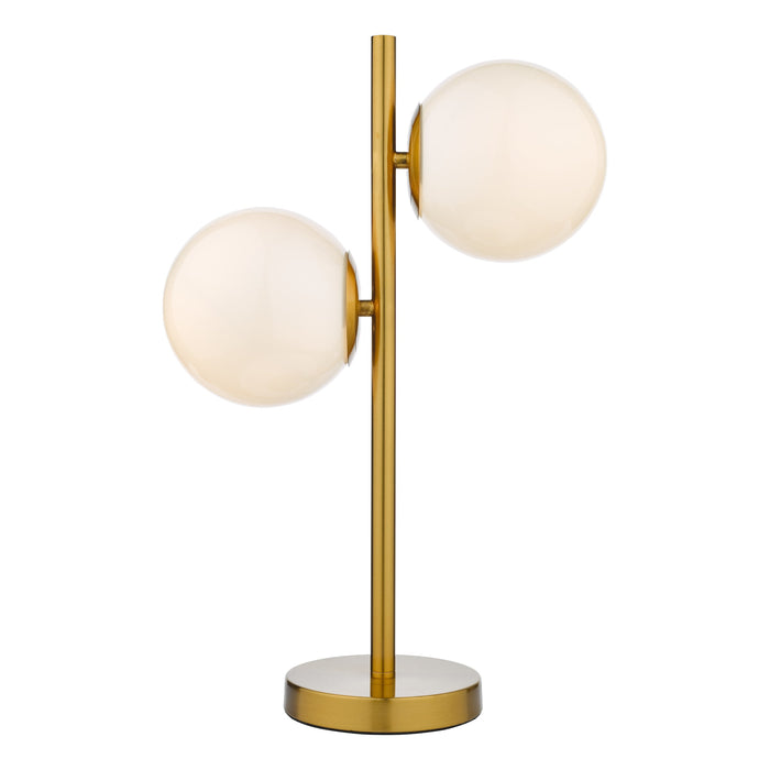 Dar Lighting Bombazine 2 Light Table Lamp Natural Brass Opal Glass • BOM4235