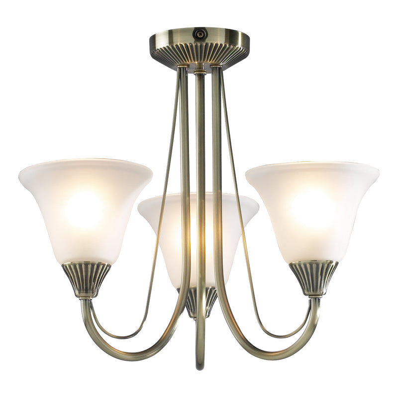 Dar Lighting Boston 3 Light Semi Flush Antique Brass complete with Glass • BOS03