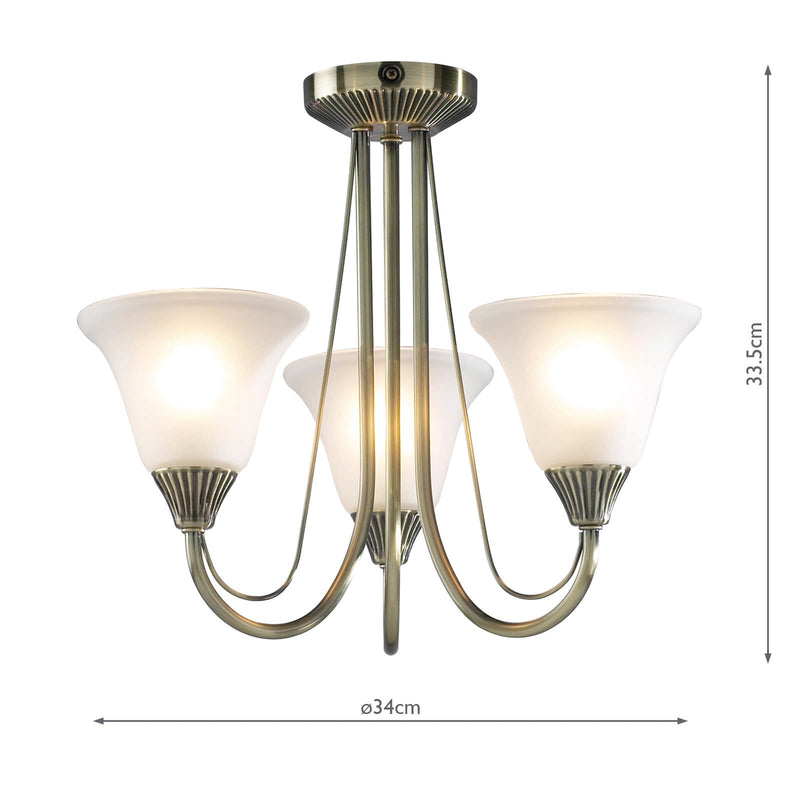 Dar Lighting Boston 3 Light Semi Flush Antique Brass complete with Glass • BOS03