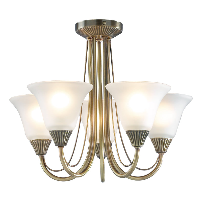 Dar Lighting Boston 5 Light Semi Flush Antique Brass • BOS05