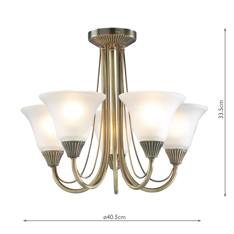 Dar Lighting Boston 5 Light Semi Flush Antique Brass • BOS05
