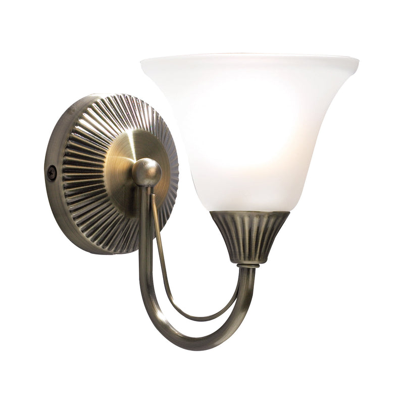 Dar Lighting Boston Wall Light Antique Brass Opaque Glass • BOS07