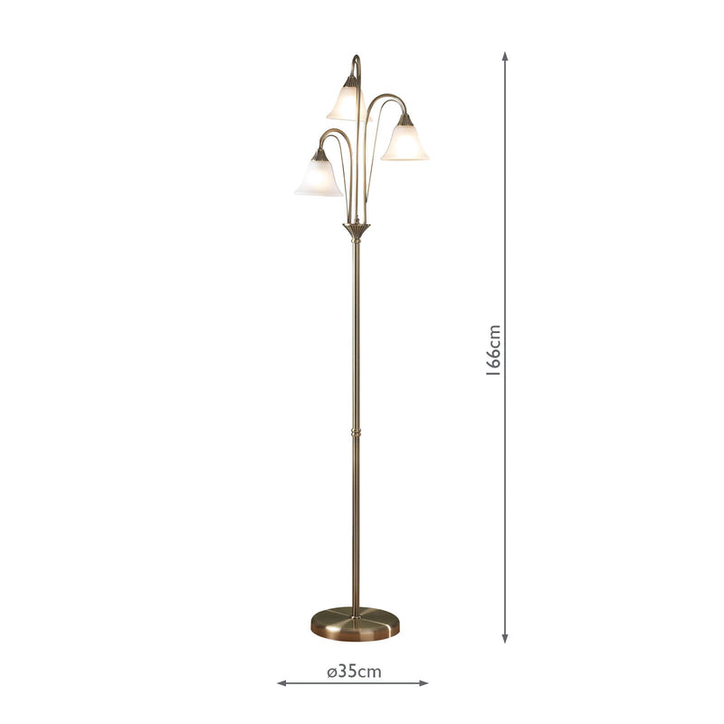 Dar Lighting Boston 3 Light Floor Lamp Antique Brass Opaque Glass • BOS49