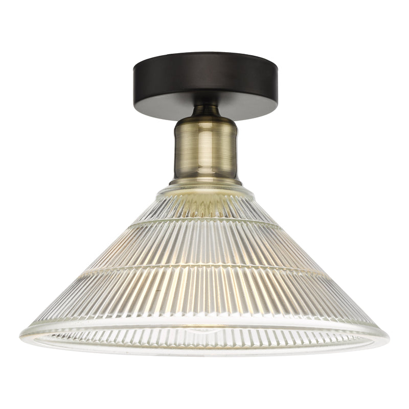 Dar Lighting Boyd 1 Light Flush Antique Brass with Glass Shade • BOY0175
