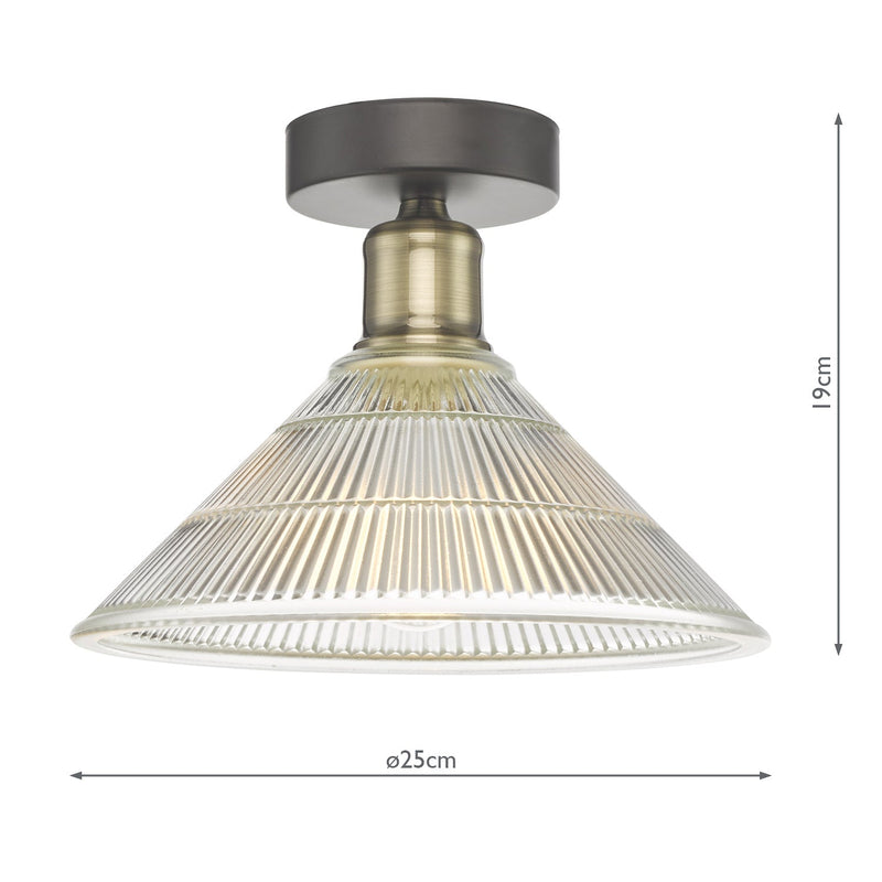 Dar Lighting Boyd 1 Light Flush Antique Brass with Glass Shade • BOY0175