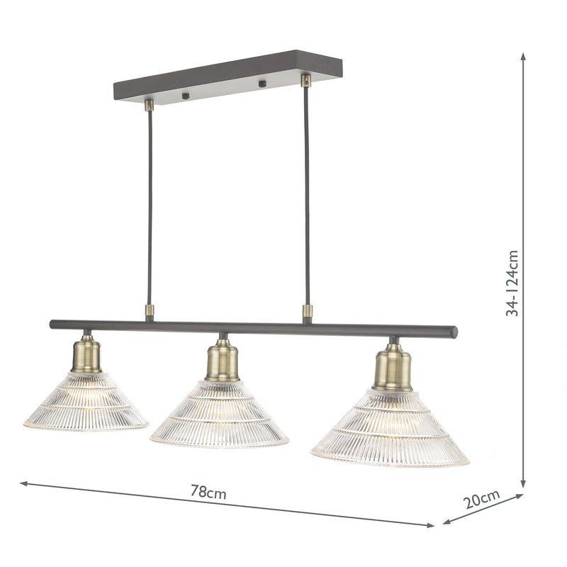 Dar Lighting Boyd 3 Light Bar Antique Brass with Glass Shade • BOY0375