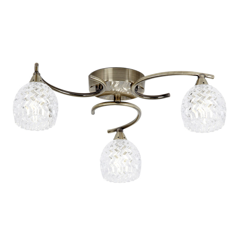 Endon Lighting BOYER-3AB Boyer 3 Light Antique Brass Semi-Flush Ceiling Light