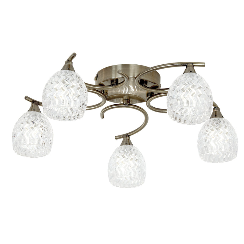 Endon Lighting BOYER-5AB Boyer 5 Light Antique Brass Semi-Flush Ceiling Light