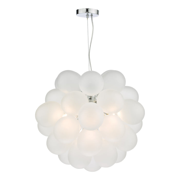 Dar Lighting Bubbles 6 Light Pendant Polished Chrome Frosted Glass • BUB0602